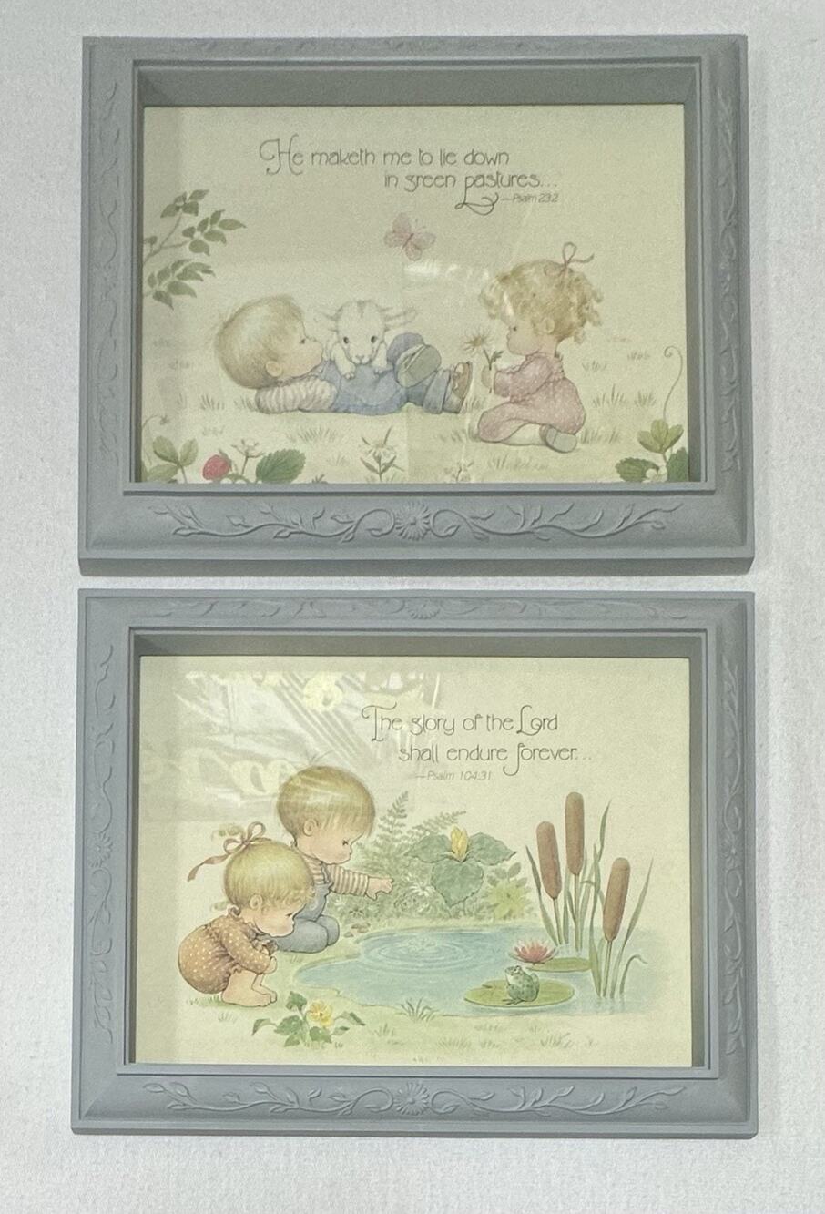 2 Framed Art Psalm 104:31 & 23:2 1985 Homco Resin Nursery Children Cottagecore